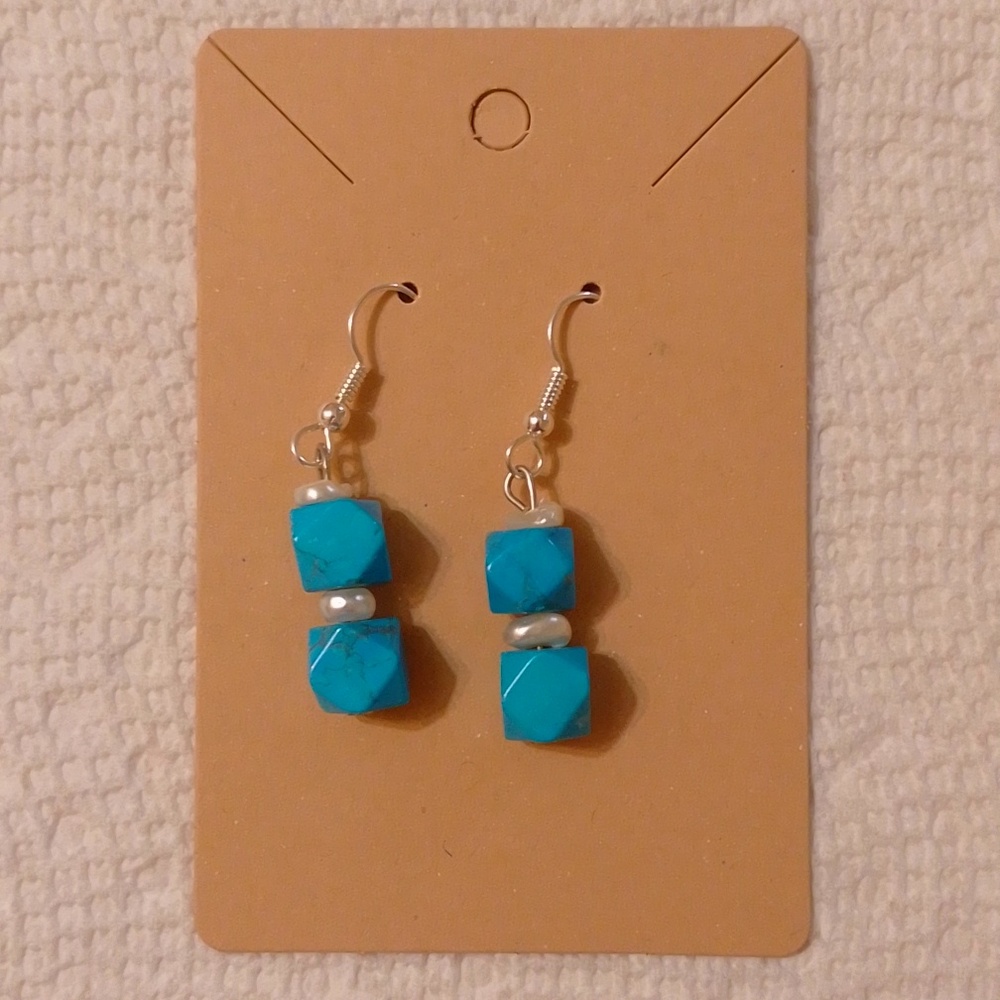 *3/$20* New Turquoise Shell Semi Precious Gem Stone Dangle earrings